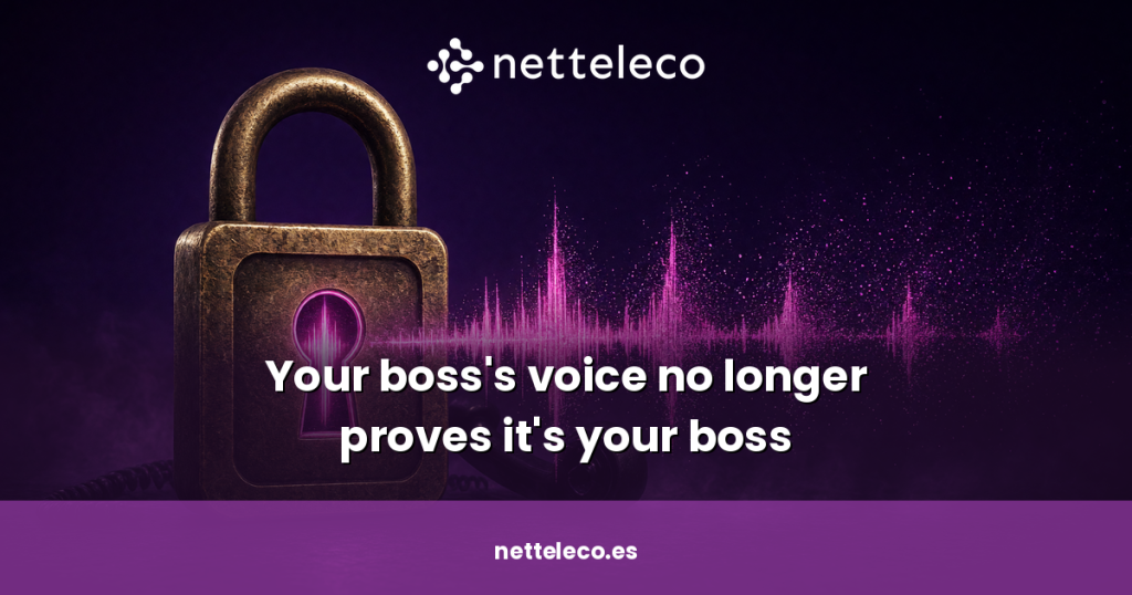 Antique padlock with a voice waveform dissolving into particles, symbolising a cloned voice